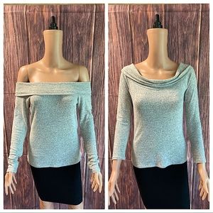Acemi size small medium gray off the shoulder boho comfy blouse top sweater